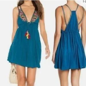 Free People Embroidered Halter Mini Dress